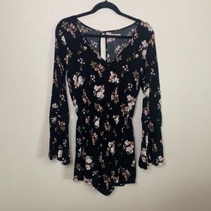 Black floral long sleeve romper